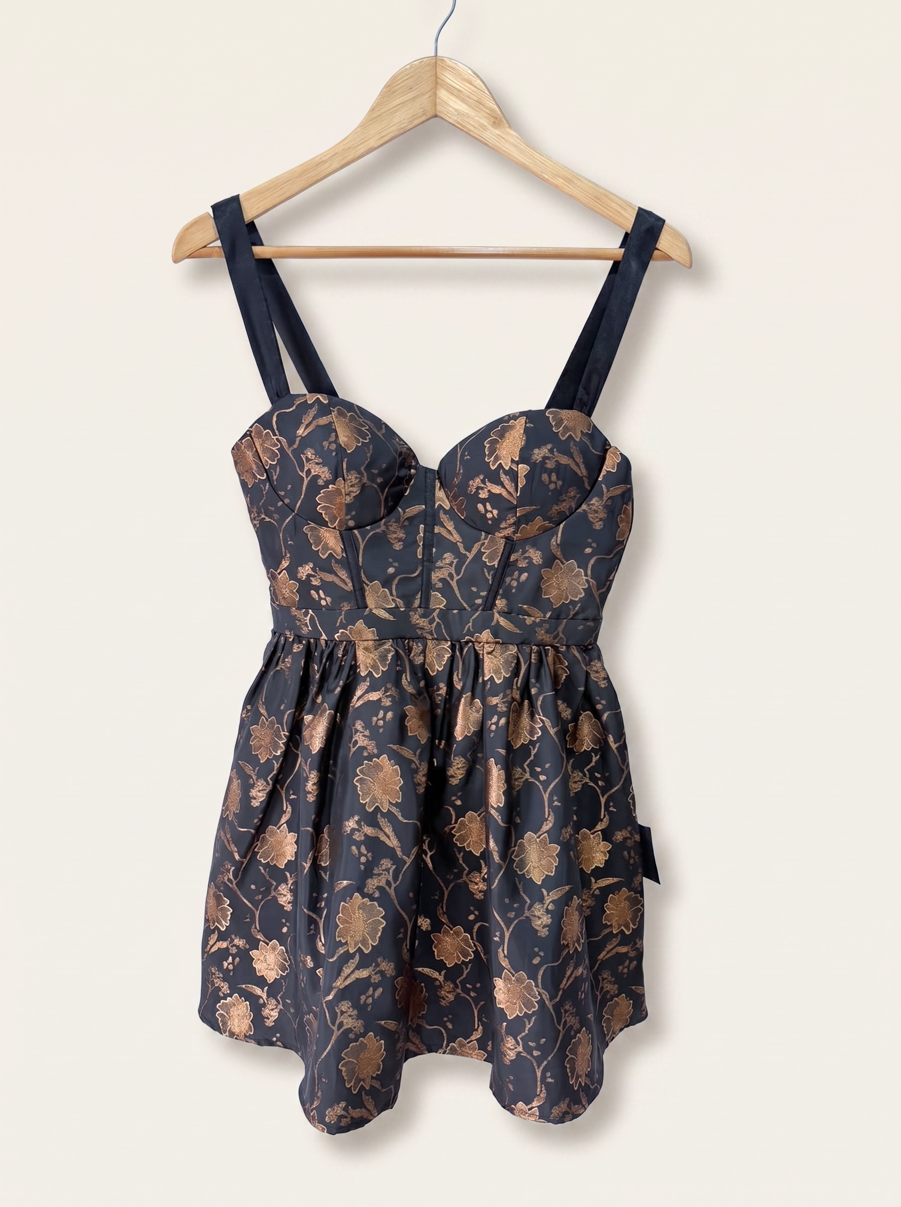 Vestido Corset Floral Dorado